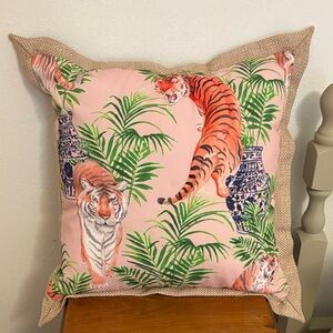 Tropical Tiger Print Throw Pillow 20” x 20”. NWOT